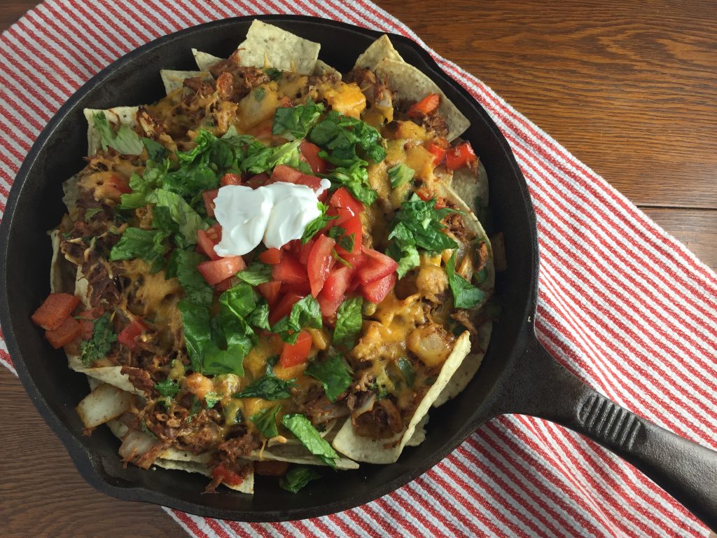 Pulled pork nachos recipe from Cooking with Vinyl