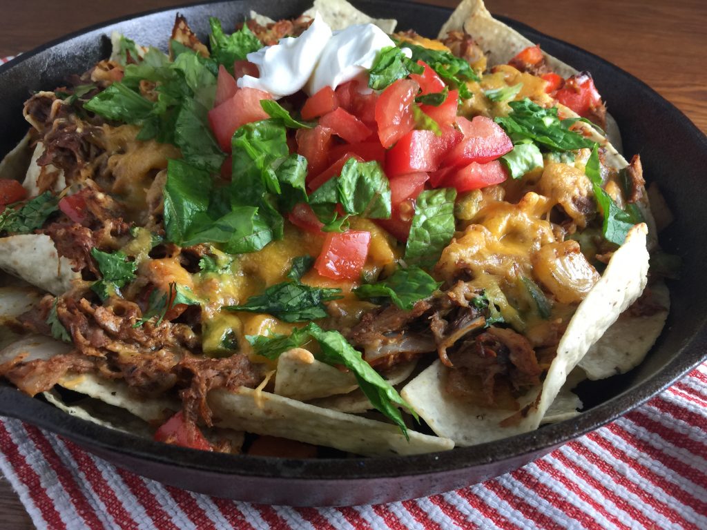 Pulled pork nachos recipe from Cooking with Vinyl