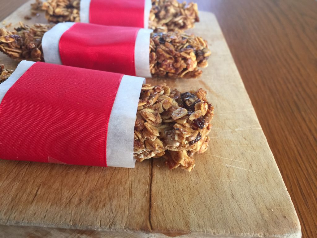 Homemade Granola Bars wrapped in ribbons